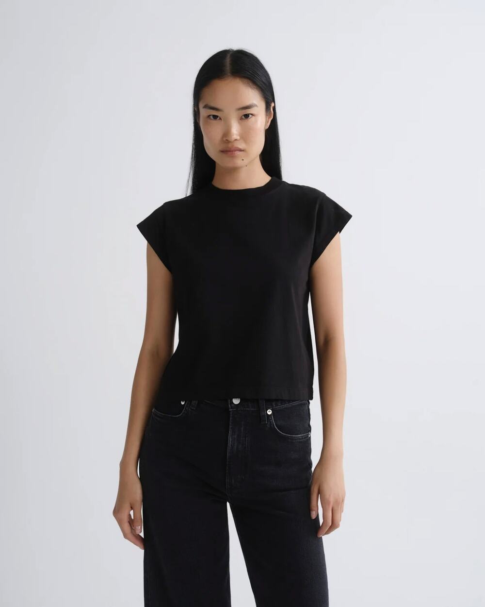 Agolde Bryce Cap Sleeve Tee Black Medium M